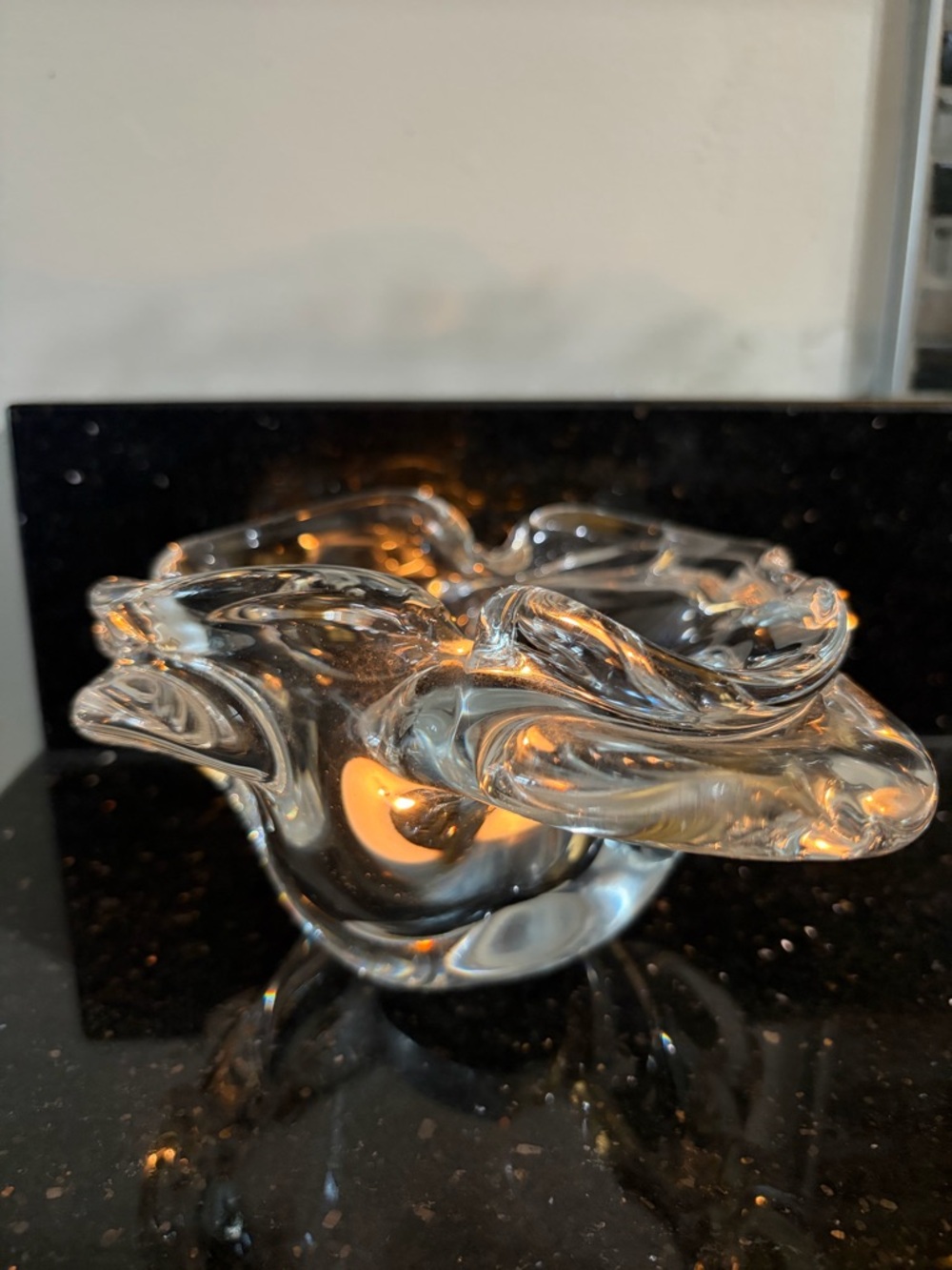 Vintage Murano Clear Glass Sculptural Candle Holder - Transparent Home Art